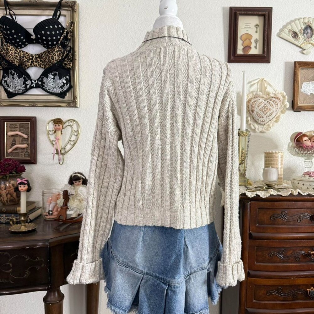 90s preppy girly grunge chunky knit cropped mock neck sweater - Picture 4 of 6